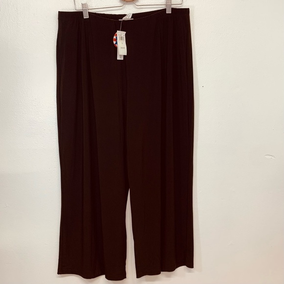 Bleeker McDonald Pants Woman 2X Wide Leg Pull On Brown Stretch Casual Travel - Picture 1 of 9